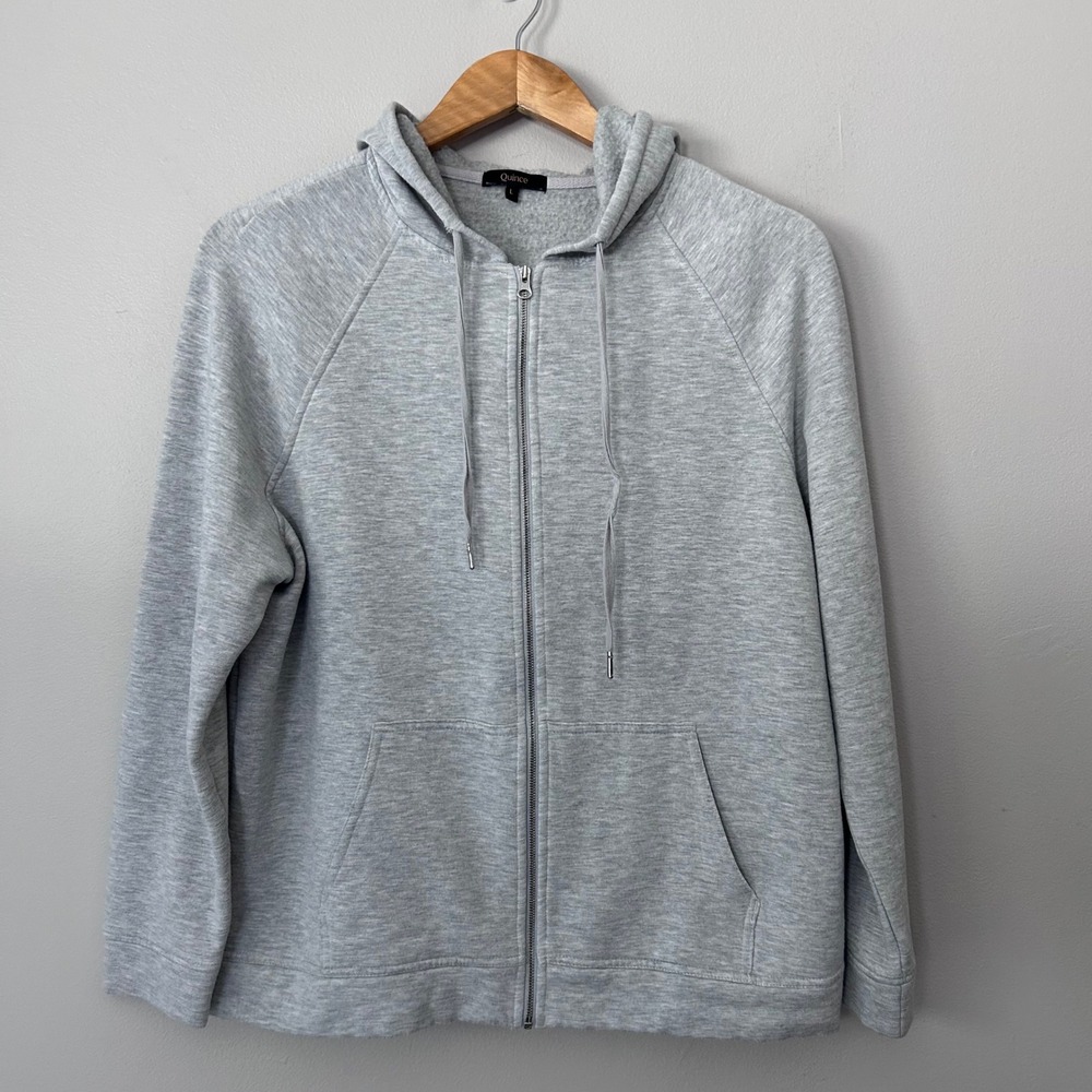 Quince Sweatshirt Womens L Gray Raglan Full Zip Soft Lounge Hoodie Minimalist